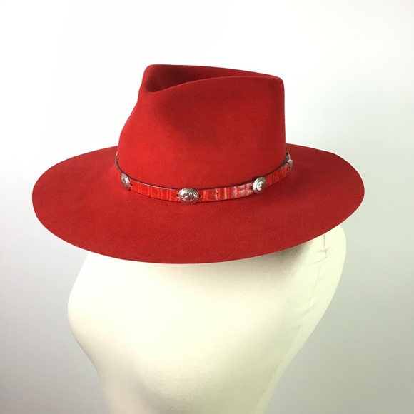 The Roundup Red Flat Brim Felt Fedora Hat - Picture 14 of 15